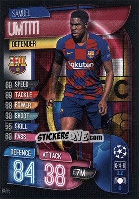 Sticker Samuel Umtiti - UEFA Champions League 2019-2020. Match Attax. Germany n. BAR5 - Topps