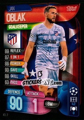 Sticker Jan Oblak - UEFA Champions League 2019-2020. Match Attax. Germany n. ATL2 - Topps