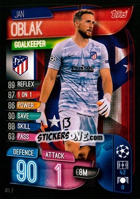 Sticker Jan Oblak - UEFA Champions League 2019-2020. Match Attax. Germany - Topps