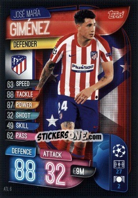 Sticker José María Giménez - UEFA Champions League 2019-2020. Match Attax. Germany n. ATL6 - Topps