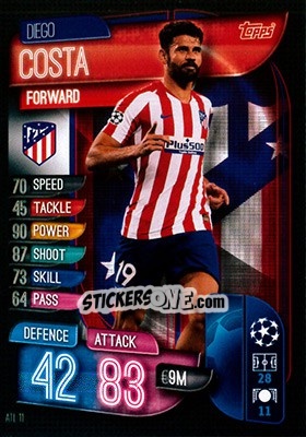 Sticker Diego Costa - UEFA Champions League 2019-2020. Match Attax. Germany n. ATL11 - Topps