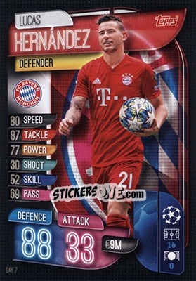 Figurina Lucas Hernández - UEFA Champions League 2019-2020. Match Attax. Germany - Topps