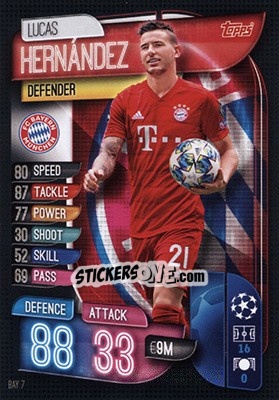 Sticker Lucas Hernández - UEFA Champions League 2019-2020. Match Attax. Germany n. BAY7 - Topps
