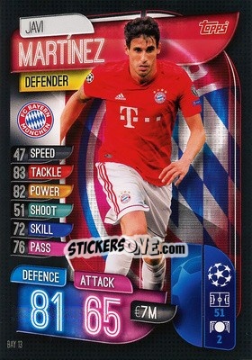 Sticker Javi Martínez - UEFA Champions League 2019-2020. Match Attax. Germany - Topps