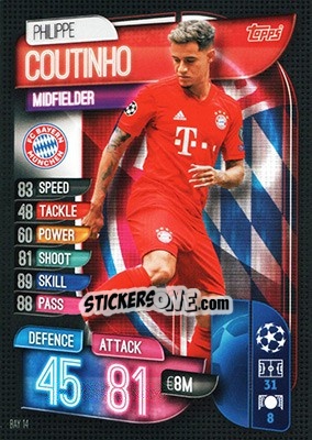 Sticker Philippe Coutinho - UEFA Champions League 2019-2020. Match Attax. Germany n. BAY14 - Topps