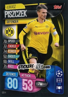 Sticker Lukasz Piszczek - UEFA Champions League 2019-2020. Match Attax. Germany n. BOR4 - Topps