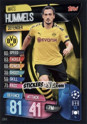 Sticker Mats Hummels - UEFA Champions League 2019-2020. Match Attax. Germany - Topps