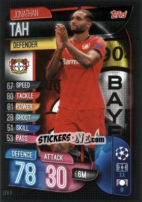 Sticker Jonathan Tah - UEFA Champions League 2019-2020. Match Attax. Germany n. LEV3 - Topps