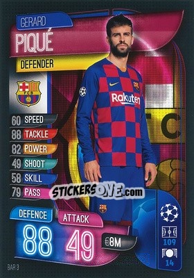 Sticker Gerard Piqué - UEFA Champions League 2019-2020. Match Attax. Spain/Portugal - Topps