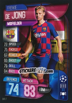 Sticker Frenkie de Jong - UEFA Champions League 2019-2020. Match Attax. Spain/Portugal n. BAR7 - Topps
