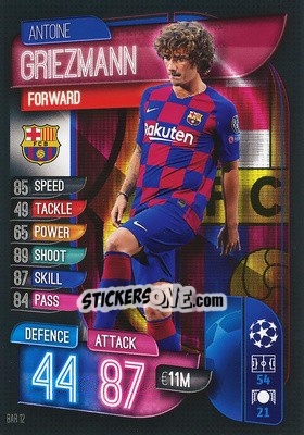 Sticker Antoine Griezmann - UEFA Champions League 2019-2020. Match Attax. Spain/Portugal n. BAR12 - Topps