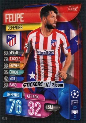Sticker Felipe - UEFA Champions League 2019-2020. Match Attax. Spain/Portugal n. ATL13 - Topps