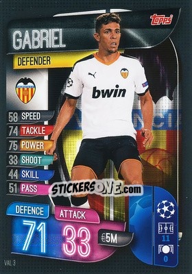 Cromo Gabriel - UEFA Champions League 2019-2020. Match Attax. Spain/Portugal n. VAL3 - Topps