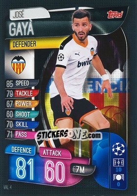 Sticker José Gayá - UEFA Champions League 2019-2020. Match Attax. Spain/Portugal n. VAL4 - Topps