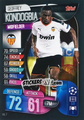 Sticker Geoffrey Kondogbia - UEFA Champions League 2019-2020. Match Attax. Spain/Portugal n. VAL7 - Topps