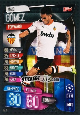 Sticker Maxi Gómez - UEFA Champions League 2019-2020. Match Attax. Spain/Portugal n. VAL11 - Topps