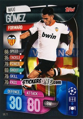 Sticker Maxi Gómez - UEFA Champions League 2019-2020. Match Attax. Spain/Portugal - Topps