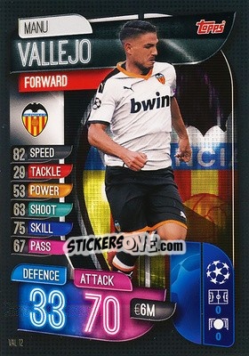 Sticker Manu Vallejo - UEFA Champions League 2019-2020. Match Attax. Spain/Portugal n. VAL12 - Topps