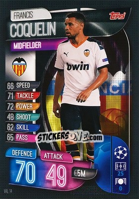 Sticker Francis Coquelin - UEFA Champions League 2019-2020. Match Attax. Spain/Portugal n. VAL14 - Topps