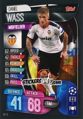 Sticker Daniel Wass - UEFA Champions League 2019-2020. Match Attax. Spain/Portugal n. VAL15 - Topps
