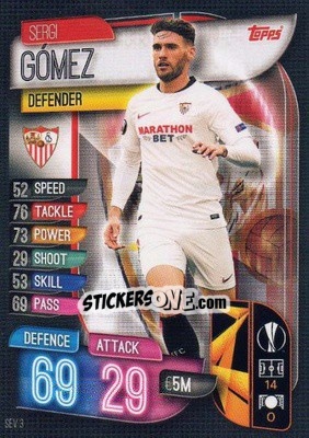 Sticker Sergi Gómez - UEFA Champions League 2019-2020. Match Attax. Spain/Portugal n. SEV3 - Topps