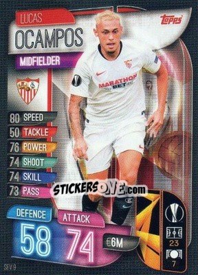 Cromo Lucas Ocampos - UEFA Champions League 2019-2020. Match Attax. Spain/Portugal n. SEV9 - Topps