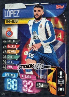 Sticker David López - UEFA Champions League 2019-2020. Match Attax. Spain/Portugal n. ESP5 - Topps