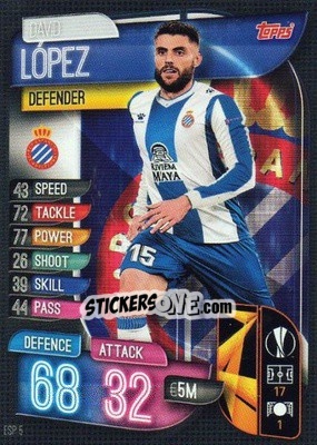 Figurina David López - UEFA Champions League 2019-2020. Match Attax. Spain/Portugal - Topps