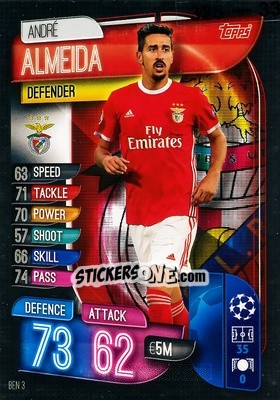 Cromo André Almeida - UEFA Champions League 2019-2020. Match Attax. Spain/Portugal n. BEN3 - Topps