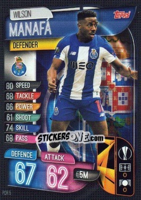 Sticker Wilson Manafá - UEFA Champions League 2019-2020. Match Attax. Spain/Portugal n. POR5 - Topps