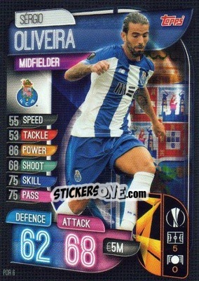 Sticker Sérgio Oliveira - UEFA Champions League 2019-2020. Match Attax. Spain/Portugal n. POR6 - Topps