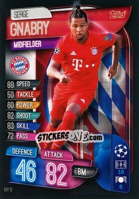 Sticker Serge Gnabry - UEFA Champions League 2019-2020. Match Attax. Spain/Portugal n. BAY10 - Topps