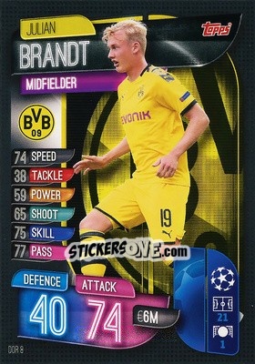 Sticker Julian Brandt - UEFA Champions League 2019-2020. Match Attax. Spain/Portugal n. DOR8 - Topps