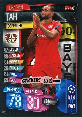 Sticker Jonathan Tah - UEFA Champions League 2019-2020. Match Attax. Spain/Portugal n. LEV3 - Topps