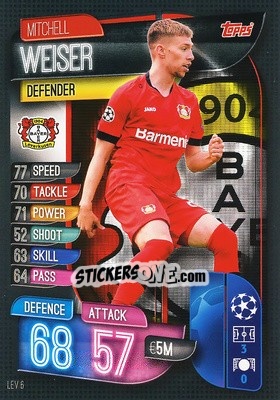 Sticker Mitchell Weiser - UEFA Champions League 2019-2020. Match Attax. Spain/Portugal n. LEV6 - Topps