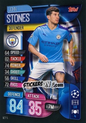 Cromo John Stones - UEFA Champions League 2019-2020. Match Attax. Spain/Portugal - Topps