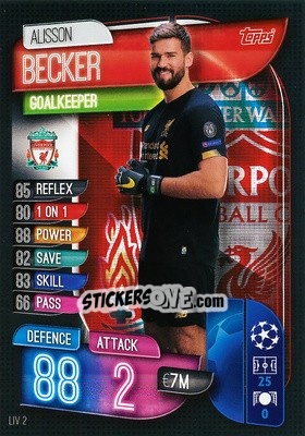 Sticker Alisson Becker - UEFA Champions League 2019-2020. Match Attax. Spain/Portugal - Topps