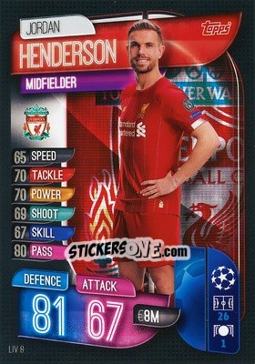 Sticker Jordan Henderson - UEFA Champions League 2019-2020. Match Attax. Spain/Portugal - Topps