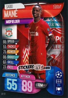 Sticker Sadio Mané - UEFA Champions League 2019-2020. Match Attax. Spain/Portugal n. LIV10 - Topps