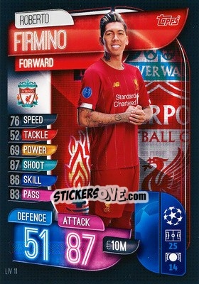 Sticker Roberto Firmino - UEFA Champions League 2019-2020. Match Attax. Spain/Portugal n. LIV11 - Topps