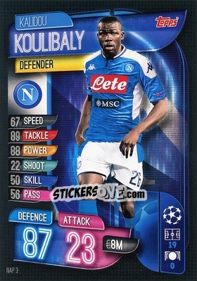 Sticker Kalidou Koulibaly - UEFA Champions League 2019-2020. Match Attax. Spain/Portugal n. NAP3 - Topps