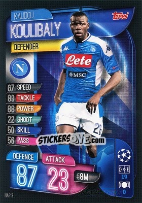 Figurina Kalidou Koulibaly - UEFA Champions League 2019-2020. Match Attax. Spain/Portugal - Topps