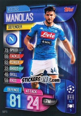 Sticker Kostas Manolas - UEFA Champions League 2019-2020. Match Attax. Spain/Portugal n. NAP5 - Topps