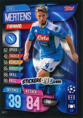 Sticker Dries Mertens - UEFA Champions League 2019-2020. Match Attax. Spain/Portugal n. NAP11 - Topps