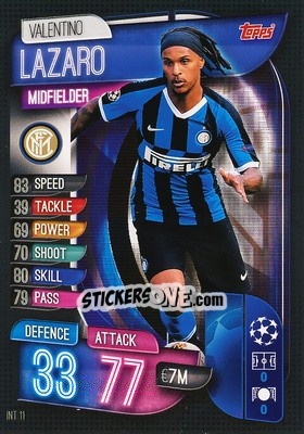 Sticker Valentino Lazaro - UEFA Champions League 2019-2020. Match Attax. Spain/Portugal n. INT11 - Topps