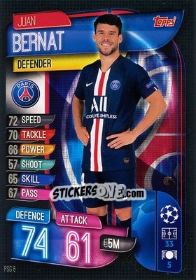 Sticker Juan Bernat - UEFA Champions League 2019-2020. Match Attax. Spain/Portugal n. PSG6 - Topps