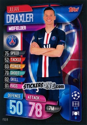 Sticker Julian Draxler - UEFA Champions League 2019-2020. Match Attax. Spain/Portugal n. PSG8 - Topps