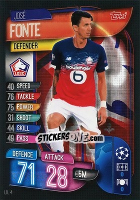 Sticker José Fonte - UEFA Champions League 2019-2020. Match Attax. Spain/Portugal - Topps