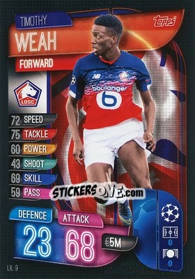 Sticker Timothy Weah - UEFA Champions League 2019-2020. Match Attax. Spain/Portugal n. LIL9 - Topps
