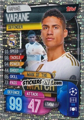 Cromo Raphael Varane - UEFA Champions League 2019-2020. Match Attax. Spain/Portugal - Topps